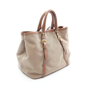 Prada Tan Canvas Brown Logo Tote Bag Leather Jacquard Beige